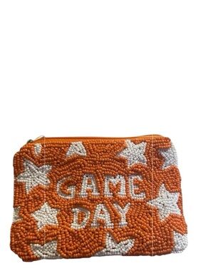 Beaded 'GAME DAY' Coin Pouch in Orange and White